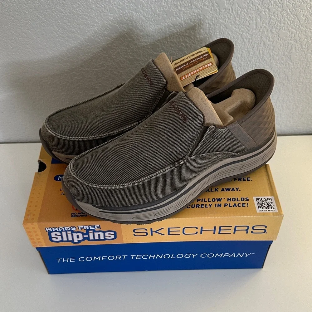 Skechers Men's Remaxed Fenick Brown Slip in Shoes Sneakers (204839/BRN) Size 8.5